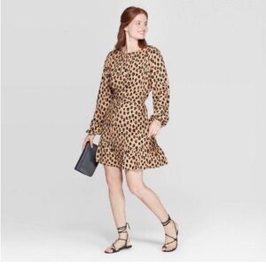 a new day Leopard Print Long-Sleeve Ruffle Dress - Tan & Black